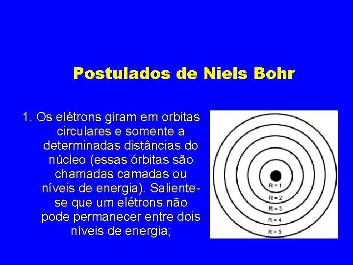 Postulados de Niels Bohr 1. Os elétrons giram em orbitas circulares e somente a