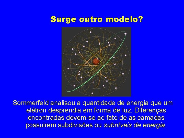 Surge outro modelo? Sommerfeld analisou a quantidade de energia que um elétron desprendia em