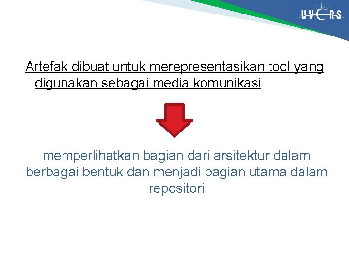 Artefak dibuat untuk merepresentasikan tool yang digunakan sebagai media komunikasi memperlihatkan bagian dari arsitektur