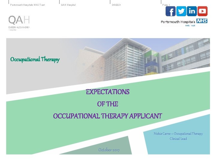 Portsmouth Hospitals NHS Trust QAH Hospital 3/4/2021 Page 1 Occupational Therapy EXPECTATIONS OF THE