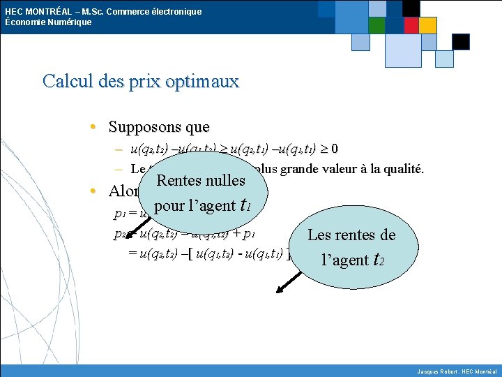 HEC MONTRÉAL – M. Sc. Commerce électronique Économie Numérique Calcul des prix optimaux •