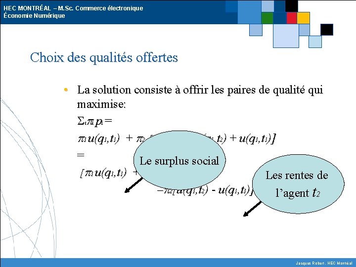 HEC MONTRÉAL – M. Sc. Commerce électronique Économie Numérique Choix des qualités offertes •