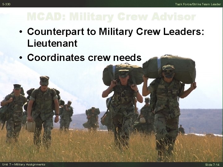 S-330 Task Force/Strike Team Leader MCAD: Military Crew Advisor • Counterpart to Military Crew