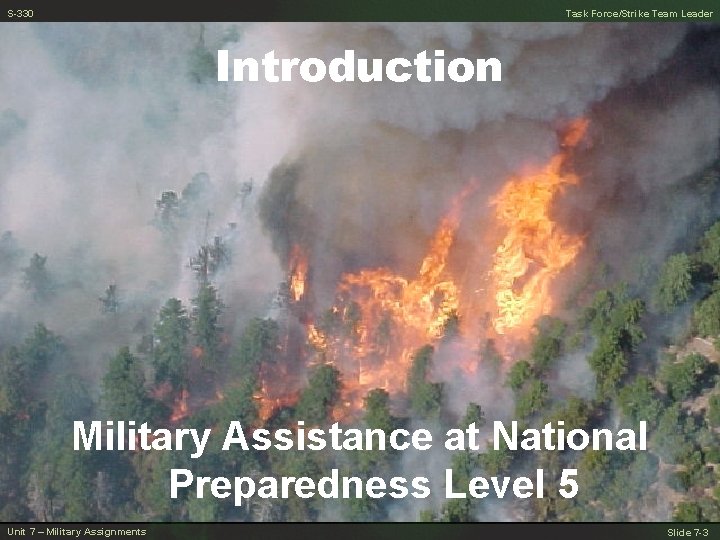 S-330 Task Force/Strike Team Leader Introduction Military Assistance at National Preparedness Level 5 Unit