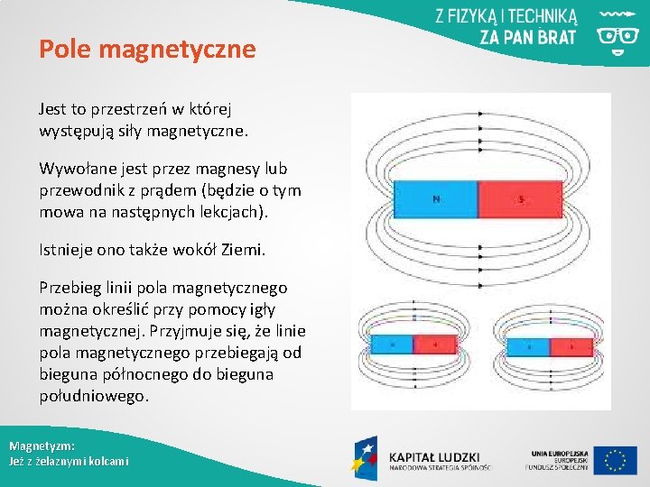 Pole magnetyczne Jest to przestrzeń w której występują siły magnetyczne. Wywołane jest przez magnesy