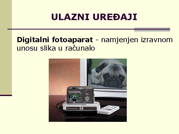 ULAZNI UREĐAJI Digitalni fotoaparat - namjenjen izravnom unosu slika u računalo 