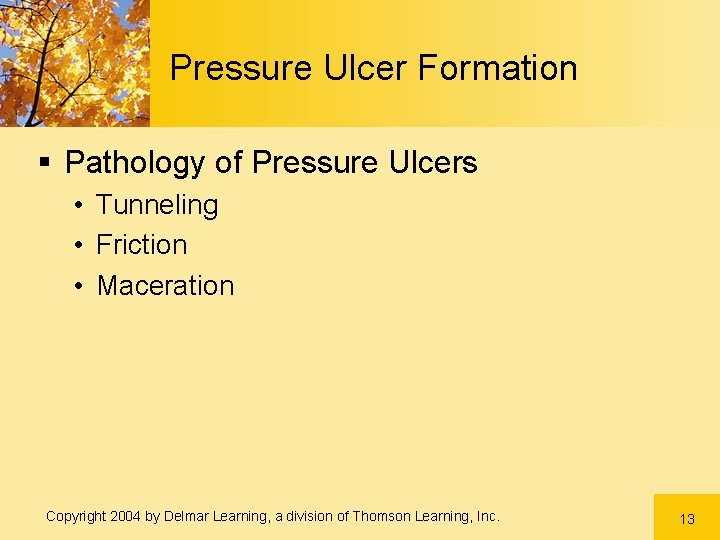 Pressure Ulcer Formation § Pathology of Pressure Ulcers • Tunneling • Friction • Maceration Pressure Ulcer Formation § Pathology of Pressure Ulcers • Tunneling • Friction • Maceration