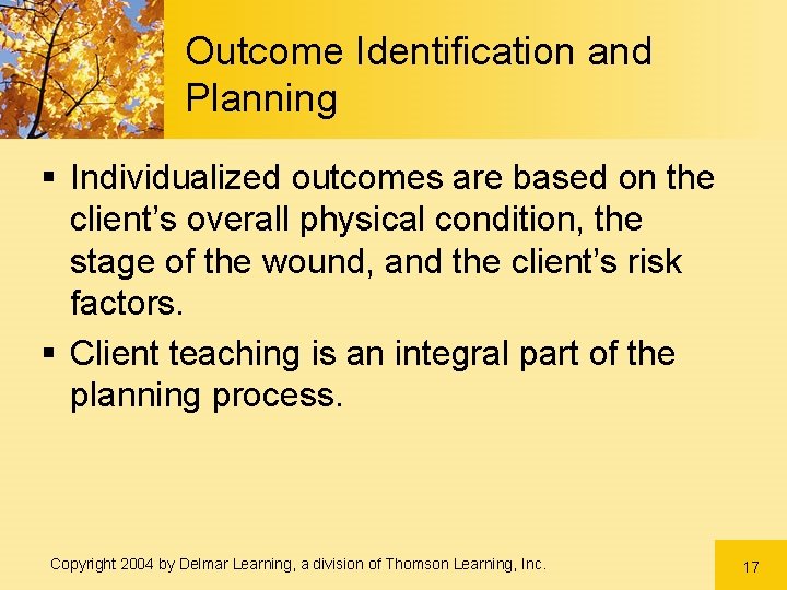 Outcome Identification and Planning § Individualized outcomes are based on the client’s overall physical Outcome Identification and Planning § Individualized outcomes are based on the client’s overall physical