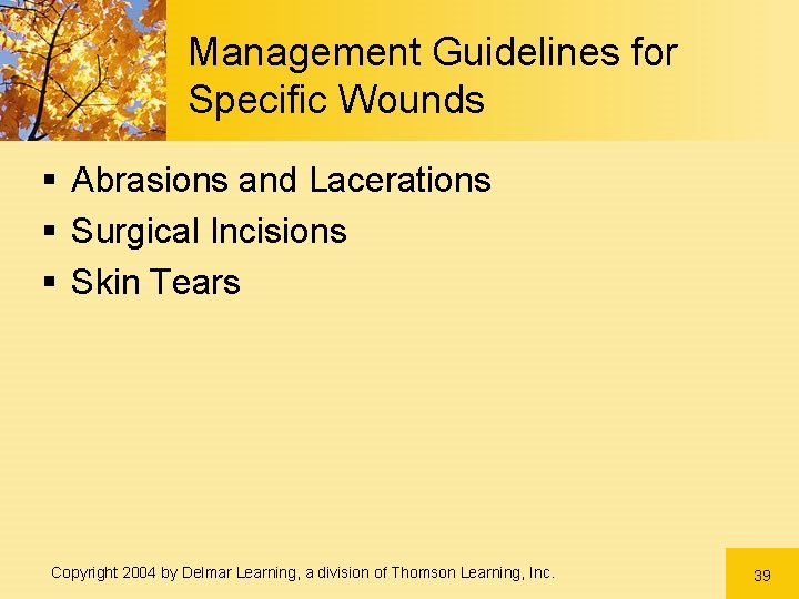 Management Guidelines for Specific Wounds § Abrasions and Lacerations § Surgical Incisions § Skin Management Guidelines for Specific Wounds § Abrasions and Lacerations § Surgical Incisions § Skin