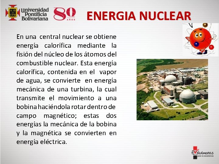  ENERGIA NUCLEAR En una central nuclear se obtiene energía calorífica mediante la fisión