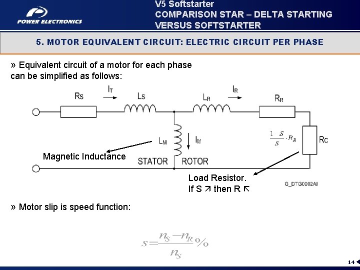 V 5 Softstarter COMPARISON STAR – DELTA STARTING VERSUS SOFTSTARTER 5. MOTOR EQUIVALENT CIRCUIT: