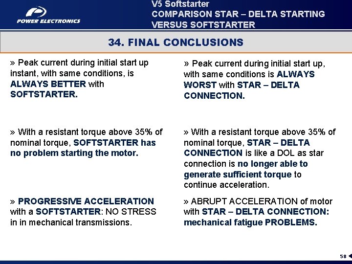 V 5 Softstarter COMPARISON STAR – DELTA STARTING VERSUS SOFTSTARTER 34. FINAL CONCLUSIONS »