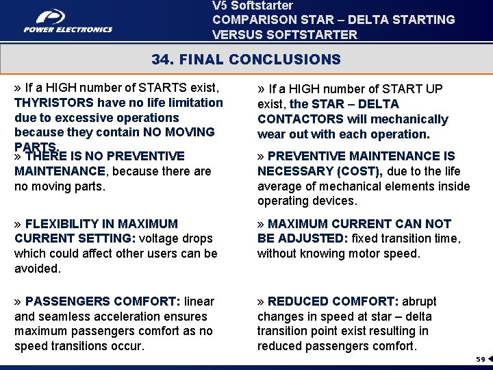 V 5 Softstarter COMPARISON STAR – DELTA STARTING VERSUS SOFTSTARTER 34. FINAL CONCLUSIONS »