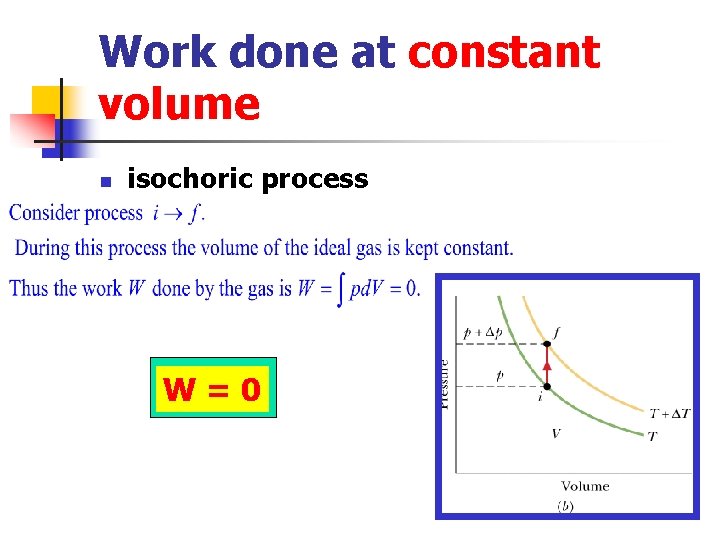 Work done at constant volume n isochoric process W = 0 