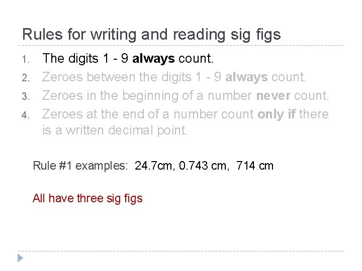 Rules for writing and reading sig figs 1. 2. 3. 4. The digits 1