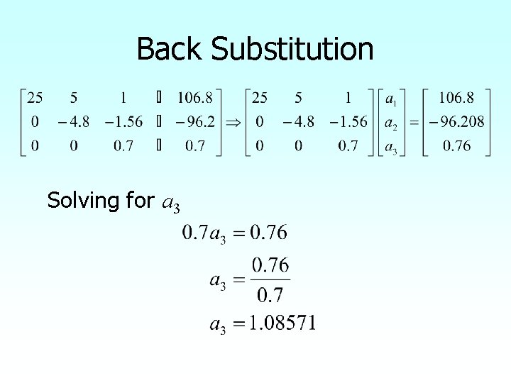 Back Substitution Solving for a 3 