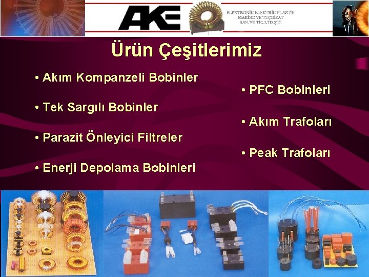 Ürün Çeşitlerimiz • Akım Kompanzeli Bobinler • Tek Sargılı Bobinler • PFC Bobinleri •