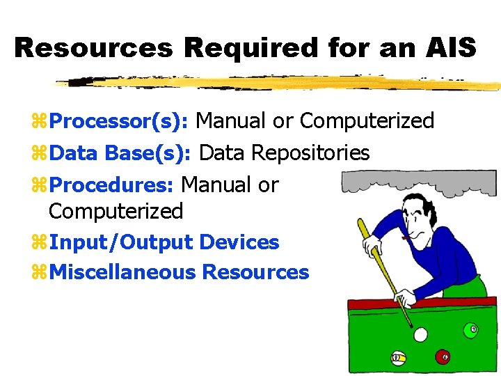 Resources Required for an AIS z. Processor(s): Manual or Computerized z. Data Base(s): Data