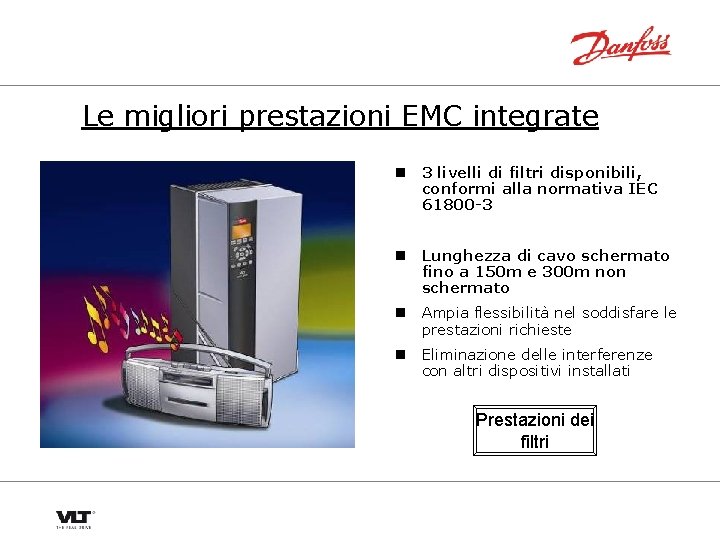 Le migliori prestazioni EMC integrate n 3 livelli di filtri disponibili, conformi alla normativa