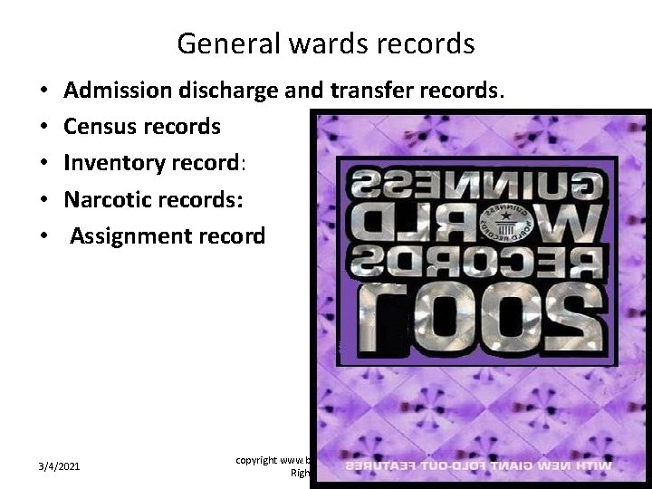 General wards records • • • Admission discharge and transfer records. Census records Inventory General wards records • • • Admission discharge and transfer records. Census records Inventory