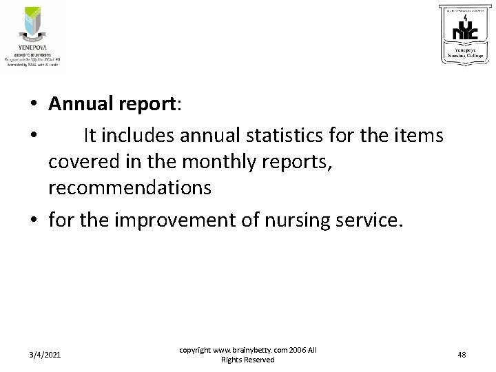 • Annual report: • It includes annual statistics for the items covered in • Annual report: • It includes annual statistics for the items covered in