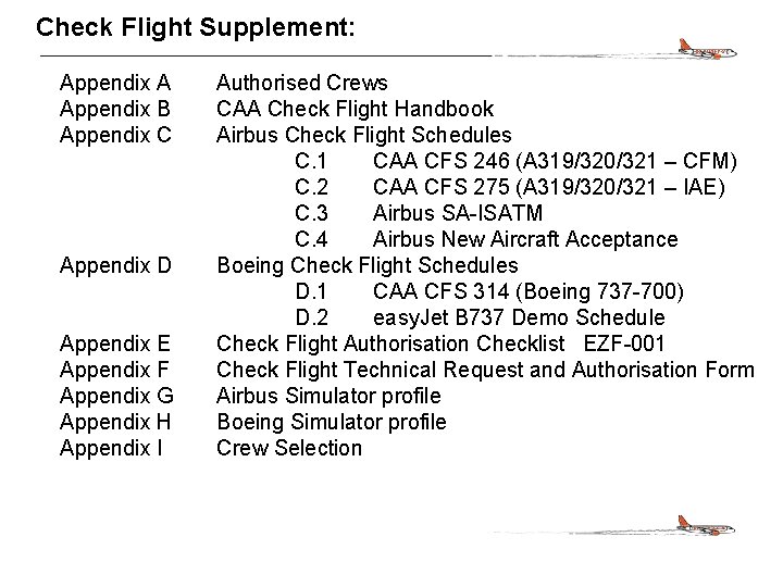 CONFIDENTIAL Check Flight Supplement: Appendix A Appendix B Appendix C Appendix D Appendix E