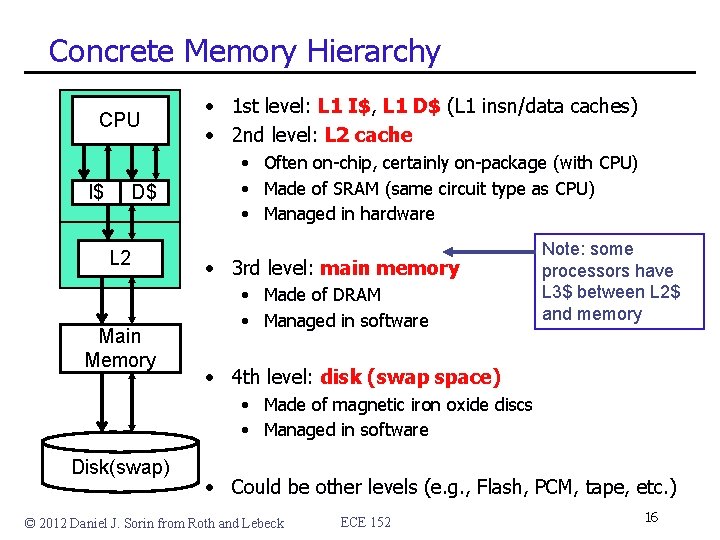 Concrete Memory Hierarchy CPU I$ D$ L 2 Main Memory • 1 st level: Concrete Memory Hierarchy CPU I$ D$ L 2 Main Memory • 1 st level: