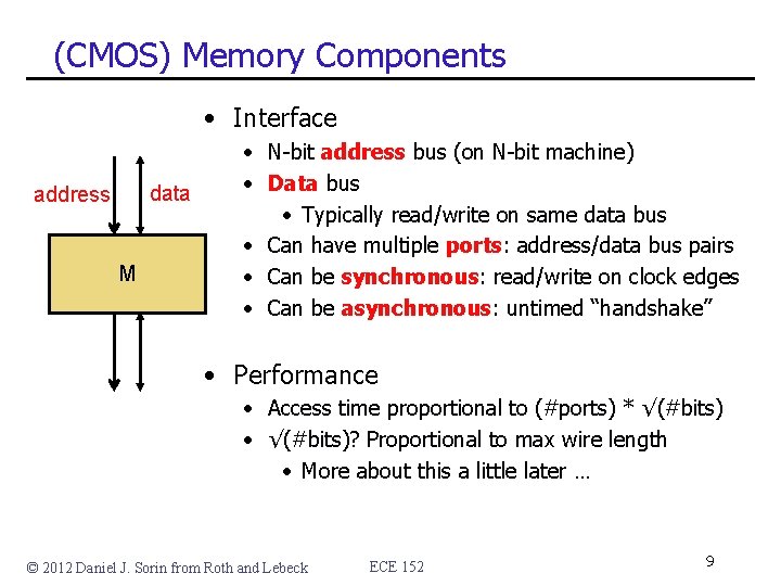 (CMOS) Memory Components • Interface data address M • N-bit address bus (on N-bit (CMOS) Memory Components • Interface data address M • N-bit address bus (on N-bit