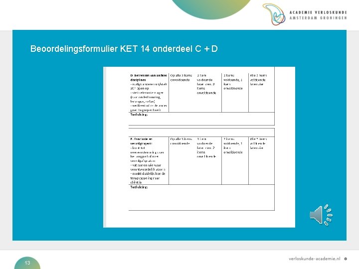 Beoordelingsformulier KET 14 onderdeel C + D Titel van hoofdstuk of tussenpagina 13 