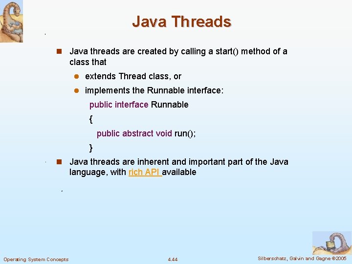 Java Threads n Java threads are created by calling a start() method of a Java Threads n Java threads are created by calling a start() method of a