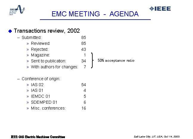 EMC MEETING - AGENDA u Transactions review, 2002 – Submitted: » Reviewed: » Rejected:
