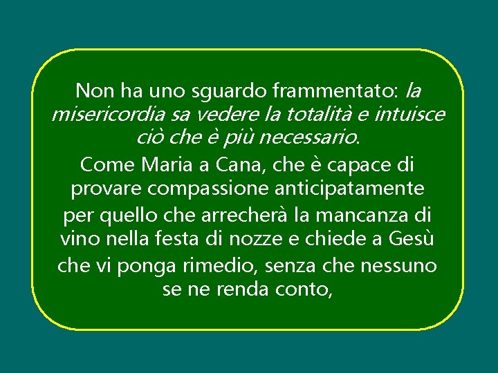 Non ha uno sguardo frammentato: la misericordia sa vedere la totalità e intuisce ciò