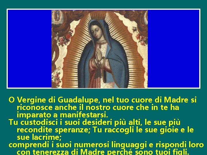 O Vergine di Guadalupe, nel tuo cuore di Madre si riconosce anche il nostro