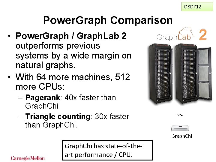 OSDI’ 12 Power. Graph Comparison 2 • Power. Graph / Graph. Lab 2 outperforms OSDI’ 12 Power. Graph Comparison 2 • Power. Graph / Graph. Lab 2 outperforms