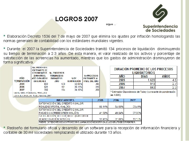 LOGROS 2007 sigue … • Elaboración Decreto 1536 del 7 de mayo de 2007