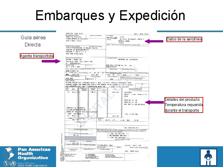 Embarques y Expedición Guía aérea Directa Datos de la aerolínea Agente transportista Detalles del