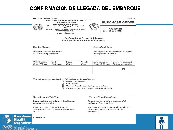 CONFIRMACION DE LLEGADA DEL EMBARQUE 