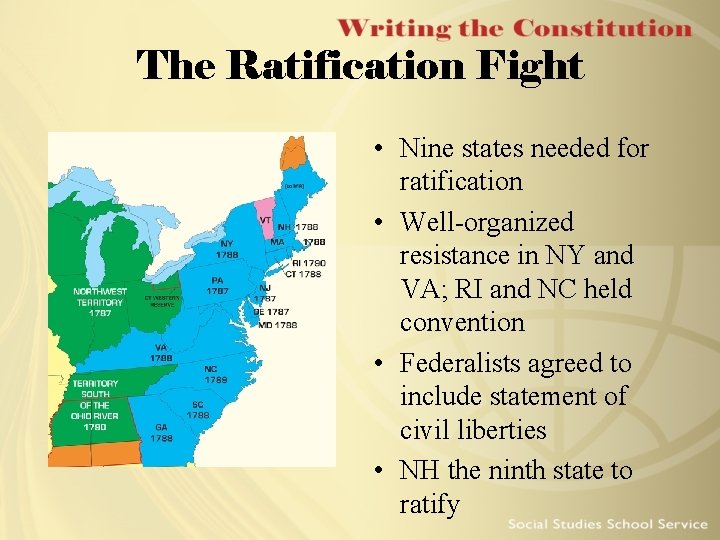 The Ratification Fight • Nine states needed for ratification • Well-organized resistance in NY