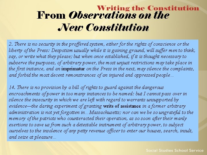 From Observations on the New Constitution 2. There is no security in the proffered