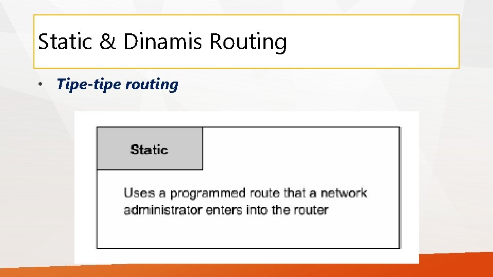 Static & Dinamis Routing • Tipe-tipe routing 