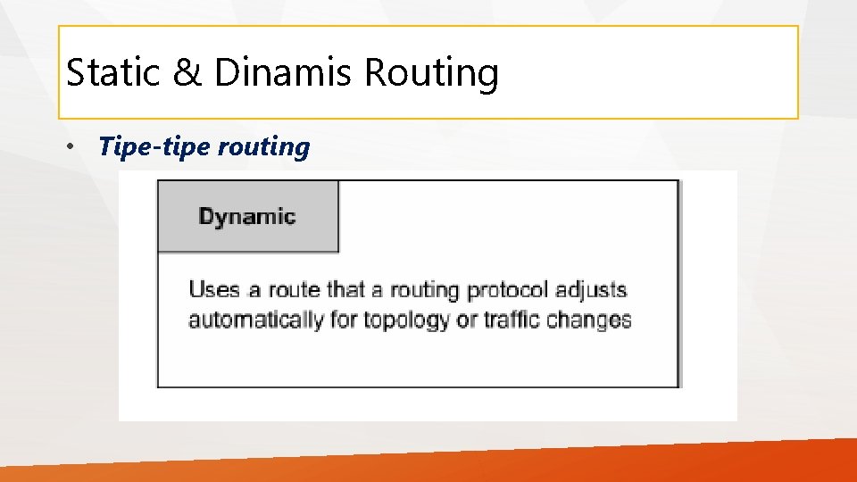 Static & Dinamis Routing • Tipe-tipe routing 