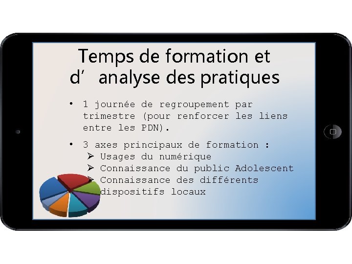 Temps de formation et d’analyse des pratiques • 1 journée de regroupement par trimestre