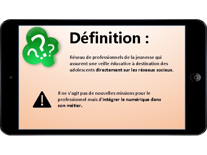 Définition : Réseau de professionnels de la jeunesse qui assurent une veille éducative à