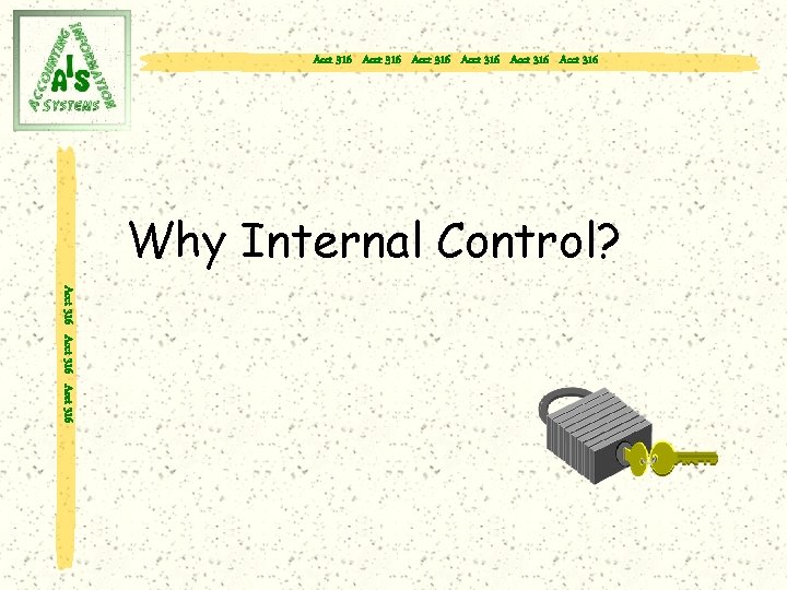 Acct 316 Acct 316 Why Internal Control? Acct 316 