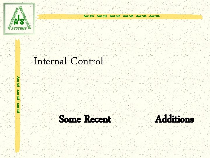 Acct 316 Acct 316 Internal Control Acct 316 Some Recent Additions 