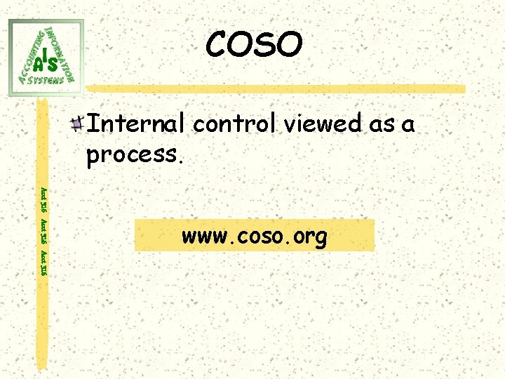 COSO Internal control viewed as a process. Acct 316 www. coso. org 