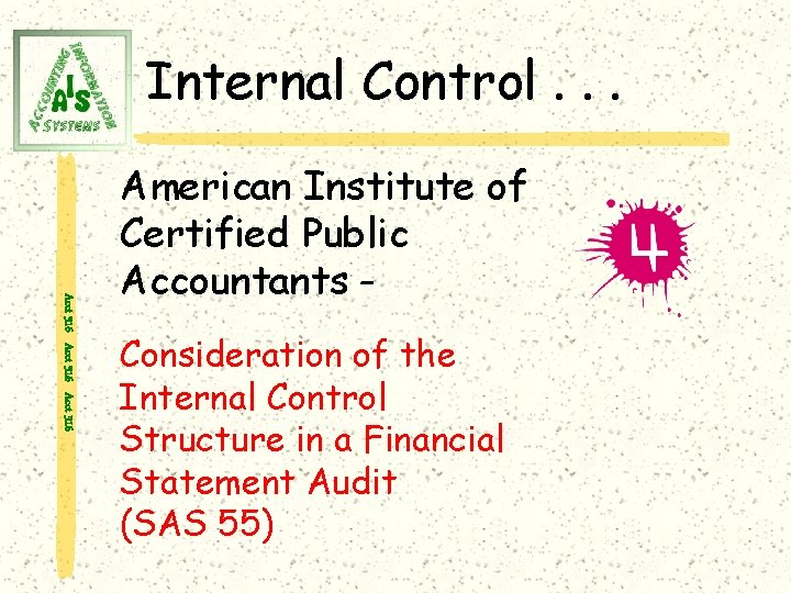 Internal Control. . . Acct 316 American Institute of Certified Public Accountants – Consideration
