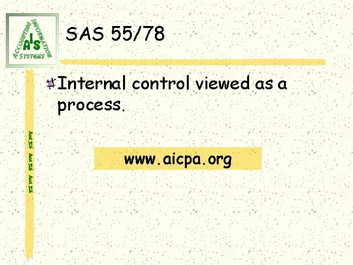 SAS 55/78 Internal control viewed as a process. Acct 316 www. aicpa. org 