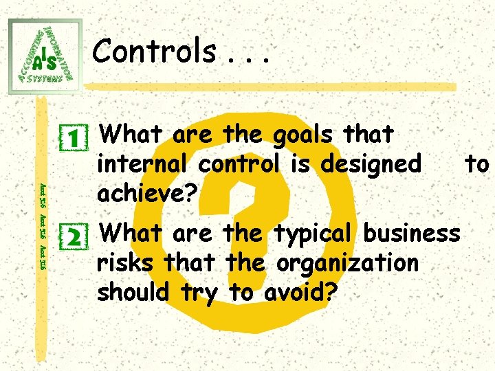 Controls. . . Acct 316 What are the goals that internal control is designed