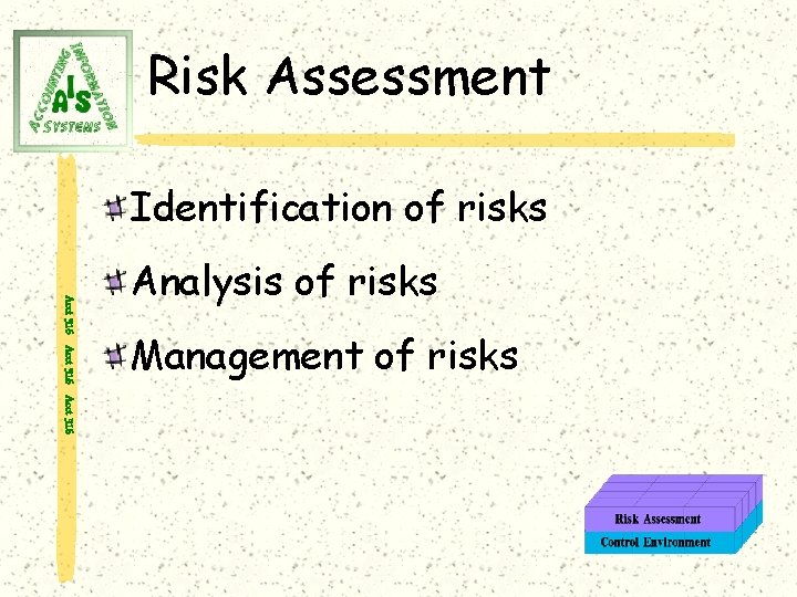 Risk Assessment Identification of risks Acct 316 Analysis of risks Management of risks 